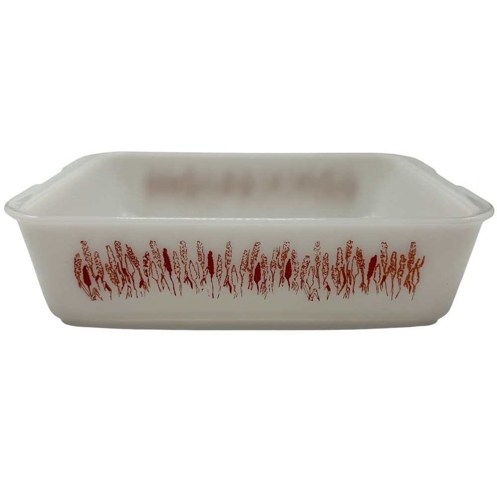 Vintage Proctor Silex Autumn Harvest Wheat Milk Glass  Dish 10x8 White